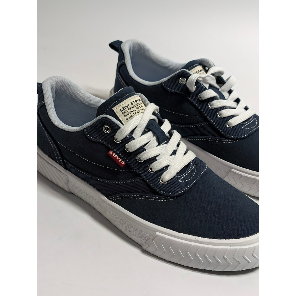 Levis Womens Low Top Canvas Sneakers Navy Blue White Lace Up Shoes Size 8.5